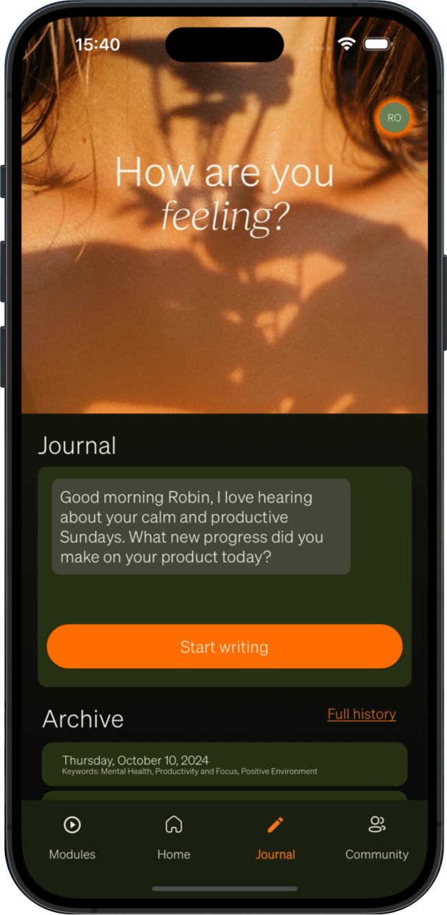 Interactive Journals screen